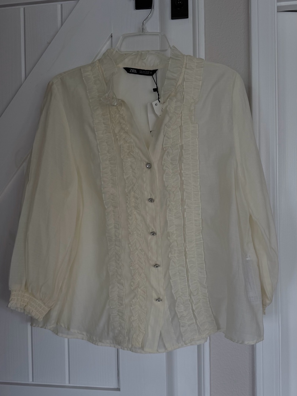 Zara Ivory Ruffle-Front Button Blouse